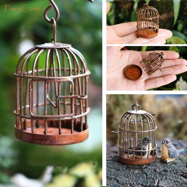 Miniature Rusty Standing Birdcage With Birds Rustic Vintage