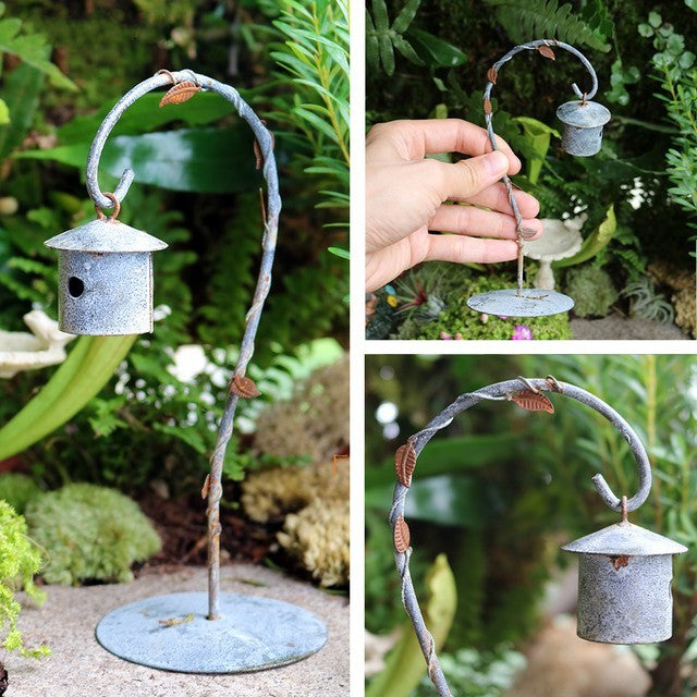 Miniature Rusty Standing Birdcage With Birds Rustic Vintage