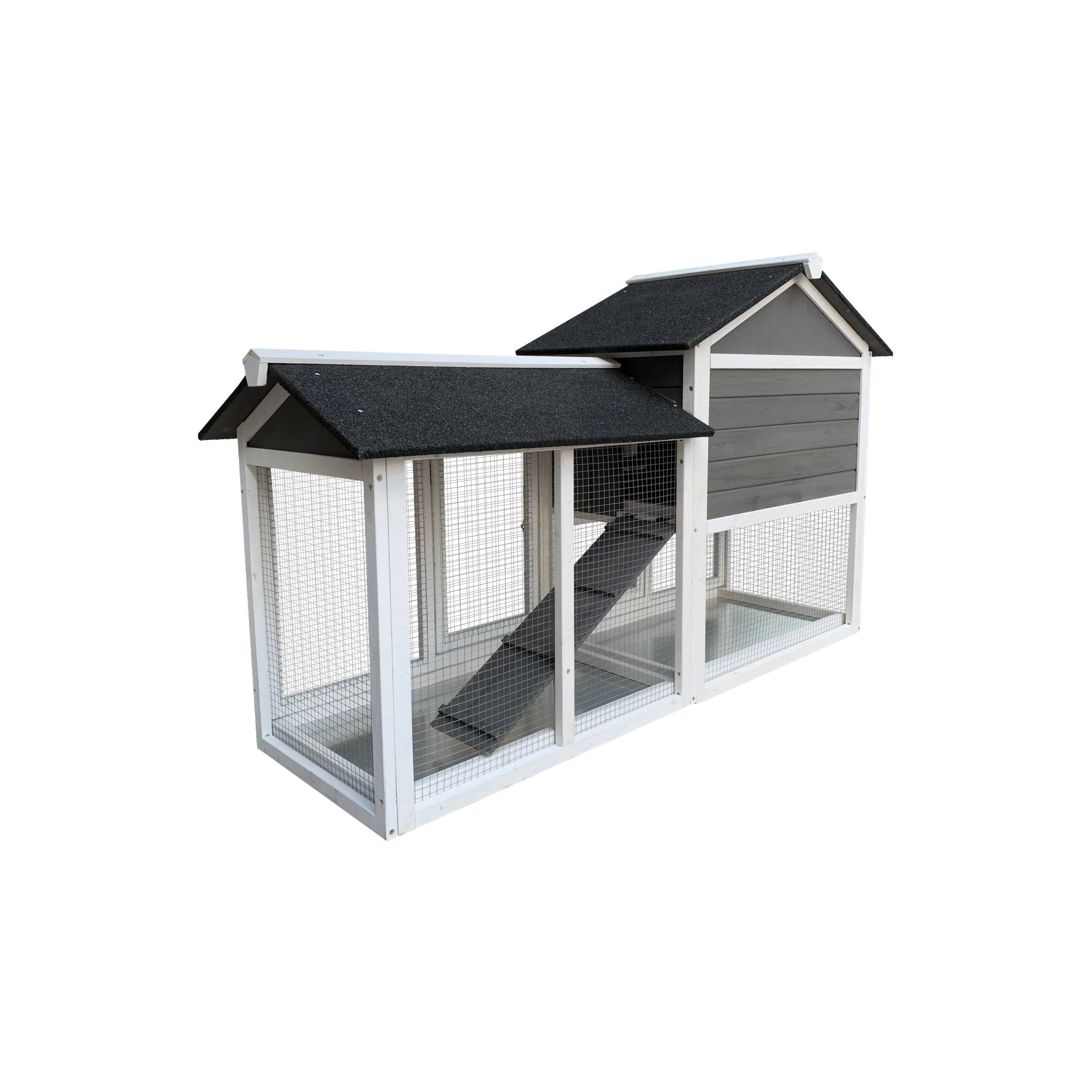 Removable Tray Ramp Wooden Outdoor Rabbit Hutch With Running Cage