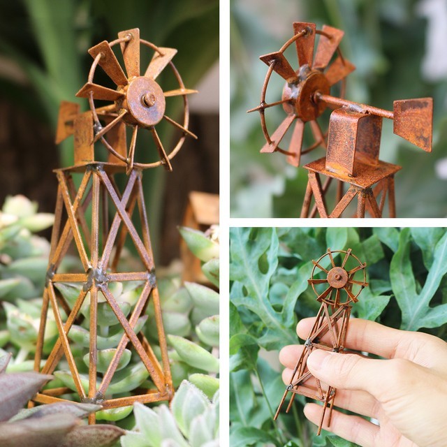 Miniature Rusty Standing Birdcage With Birds Rustic Vintage