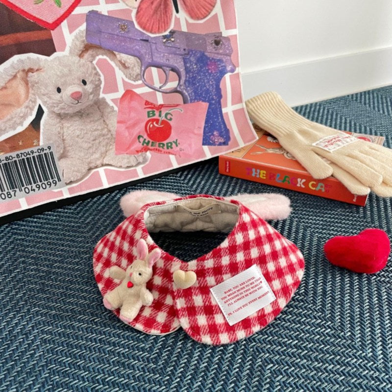 Cute Plaid Rabbit Cape Cloak Dogs And Cats Pet Scarf Saliva Towel Decoration