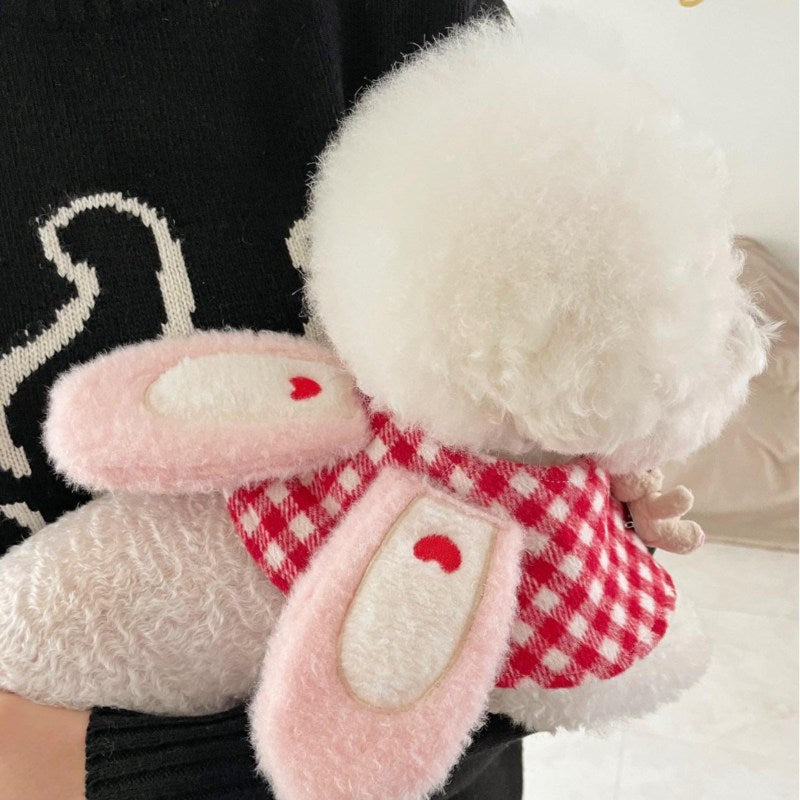 Cute Plaid Rabbit Cape Cloak Dogs And Cats Pet Scarf Saliva Towel Decoration
