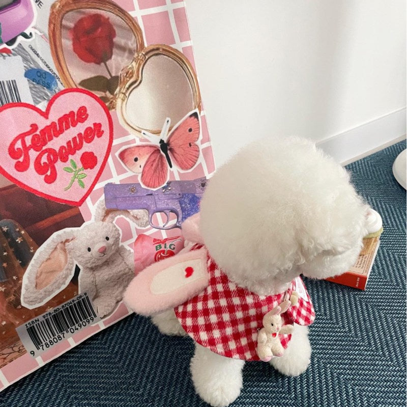 Cute Plaid Rabbit Cape Cloak Dogs And Cats Pet Scarf Saliva Towel Decoration
