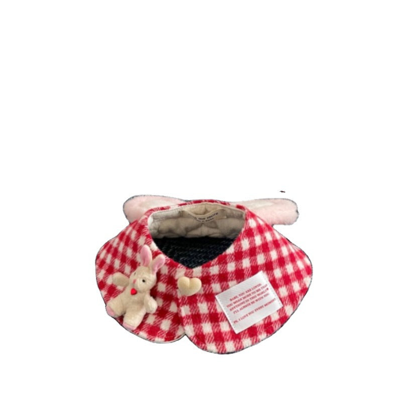 Cute Plaid Rabbit Cape Cloak Dogs And Cats Pet Scarf Saliva Towel Decoration
